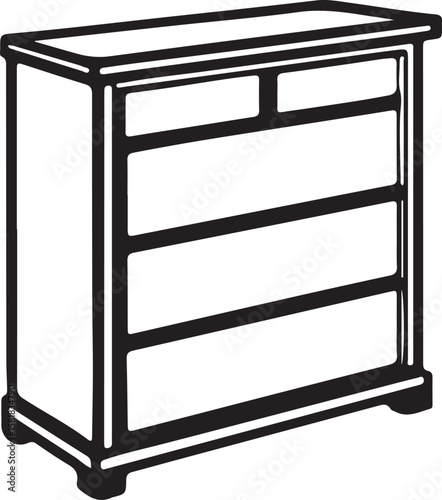 Silhouette Dresser and Tulip Icon Vector Design – Solid Black Furniture and Floral Clipart for Home Decor and Botanical Themes