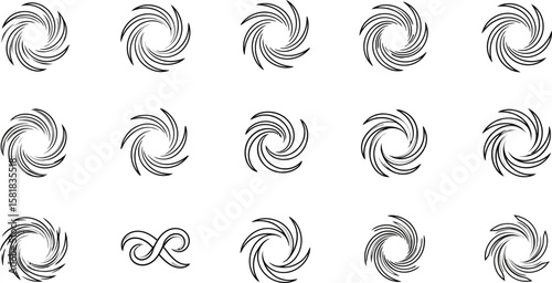Circular Swirl and Vortex Line Icons in Minimal Style for Patterns and Abstract Use