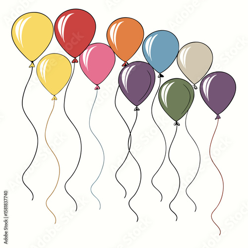 
a group of balloons with strings