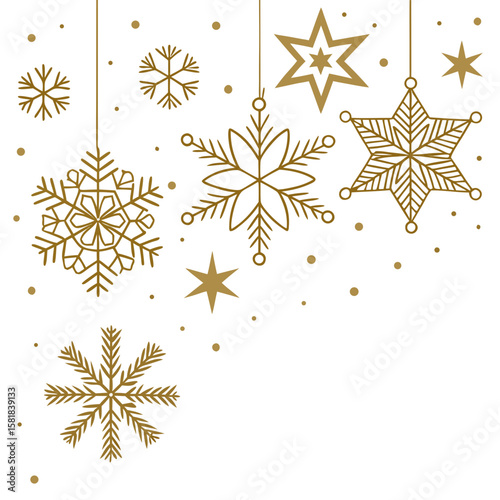 a group of gold snowflakes from a string