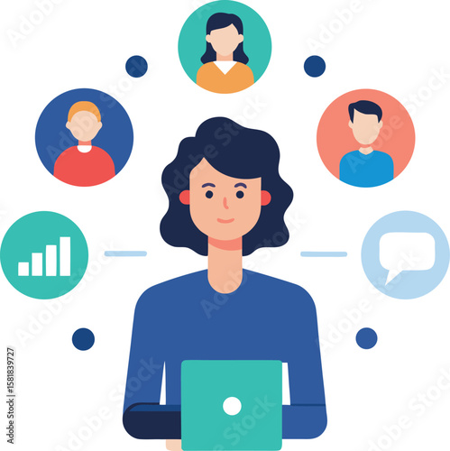 Flat Teamwork Illustration With Woman Leading Discussion