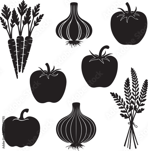 Realistic Lantern Vegetables Silhouette Vector Icon Design – Solid Black Filled Clipart for Kitchen, Farming & Food Themes