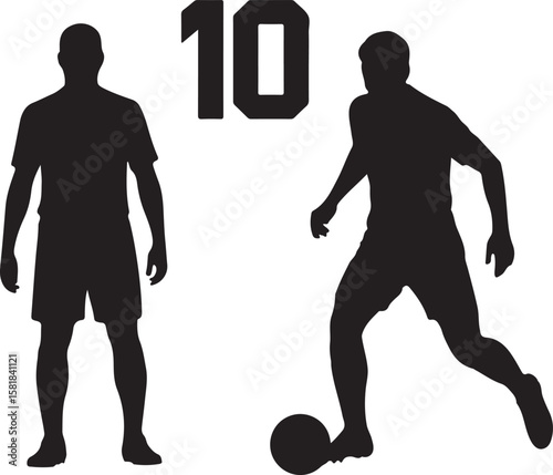 Soccer Players Silhouette Action Dribbling Standing Team Sport Vector Art