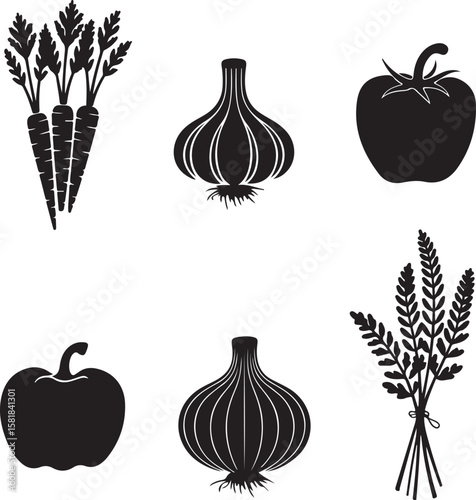 Realistic Lantern Vegetables Silhouette Vector Icon Design – Solid Black Filled Clipart for Kitchen, Farming & Food Themes