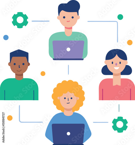 Remote Work Illustration With Virtual Team Interaction