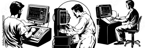 Medical Diagnostics Vector – Doctors and Healthcare Technology Icons

