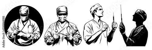 Telemedicine and Hospital Equipment – Medical Staff Vector Illustrations