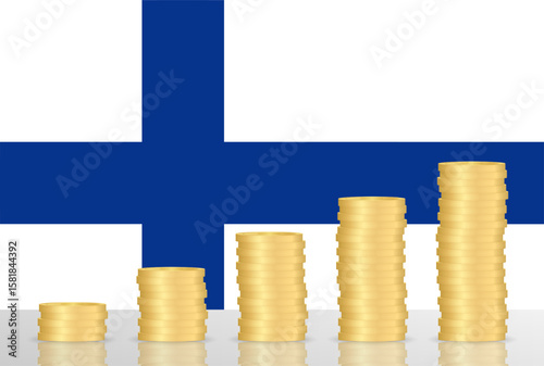 Finland Economy. Flag of Finland with Coin Stack. Financial and Investment Concept. Vector Illustration.  