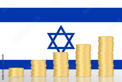 Israel Economy. Flag of Israel with Coin Stack. Financial and Investment Concept. Vector Illustration.  