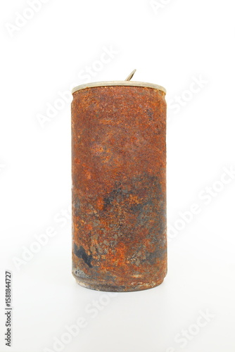 Old rusty can, with white background.