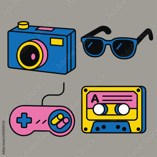 Popular 1990 Retro Items Illustration
