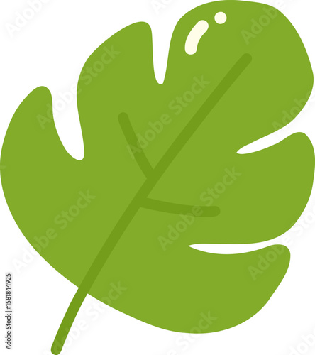 Vibrant green leaf with glossy surface and distinct lobes, showcasing natural and fresh appearance. This illustration captures essence of nature and vitality