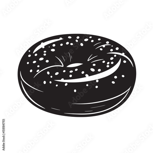Black and white bagel with seeds food bakery