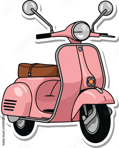 Cute Pink Retro Scooter Illustration