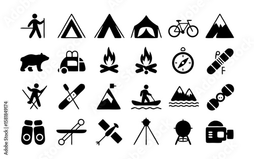 camping icons set