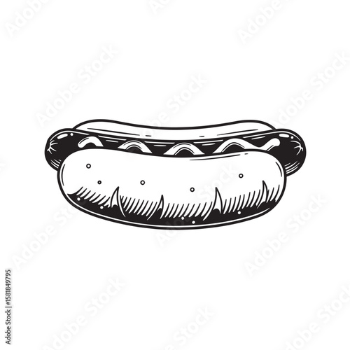 Black and white hot dog with mustard and relish sausage