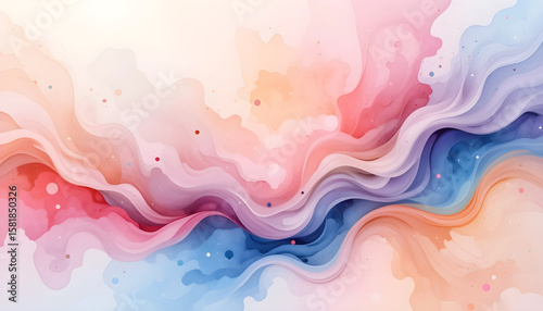 Flowing pastel abstract background with soft waves of pink blue and peach