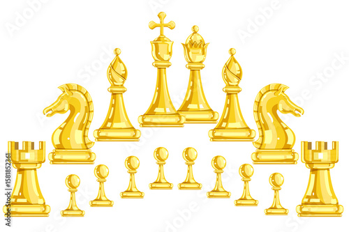 Golden chess set, beautiful and luxurious. Suitable for decorative design work related to marketing, planning and investment.