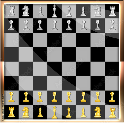 Golden chess set, beautiful and luxurious. Suitable for decorative design work related to marketing, planning and investment.