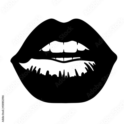 Black silhouette of swollen lip with teeth showing  