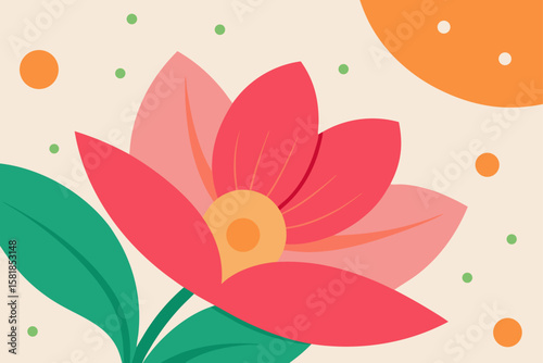 Decorative floral motif with a large stylized flower and swirling green leaves isolated on white background isolated on transparent background