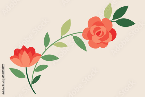 Decorative floral motif with a large stylized flower and swirling green leaves isolated on white background isolated on transparent background