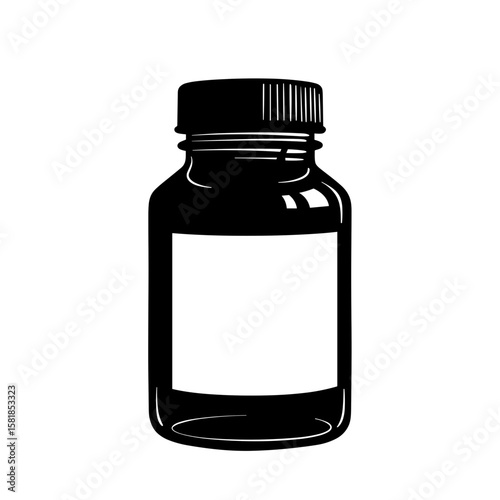 Multivitamin bottle with blank label in simple black design  
