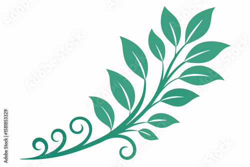 Decorative floral motif with a large stylized flower and swirling green leaves isolated on white background isolated on transparent background
