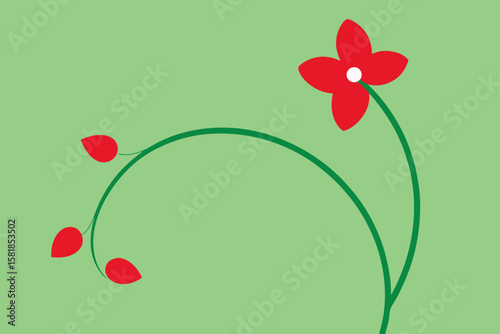 Decorative floral motif with a large stylized flower and swirling green leaves isolated on white background isolated on transparent background