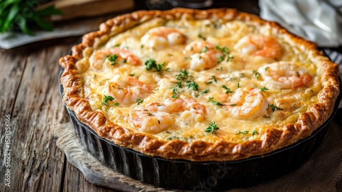 french shrimp quiche dark background