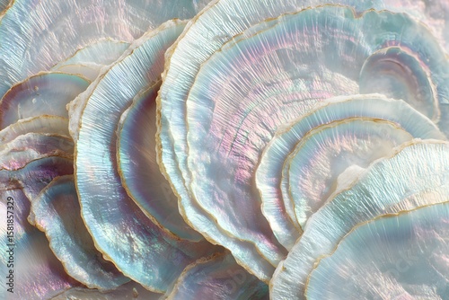 An abstract of iridescent shell layers, reflecting a spectrum of colors and textures