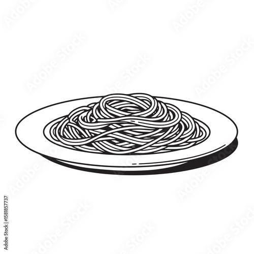 Black white spaghetti on plate pasta noodles