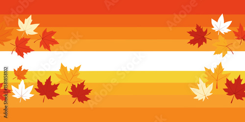 Autumnal Horizontal Stripes with Falling Maple Leaves in Shades of Orange Yellow Red and White for Seasonal Backgrounds