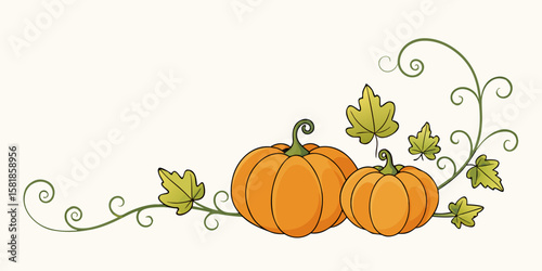 Festive Autumnal Illustration with Pumpkins Vines and Leaves for Thanksgiving and Halloween Designs and Decorations with Room for Text