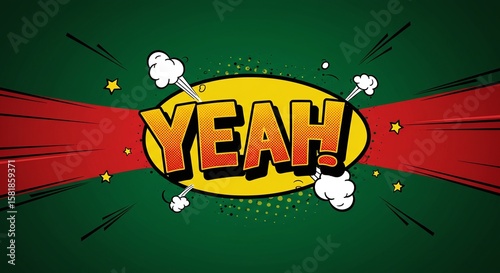 Comic Style Yay Text with Explosive Comic Book Effect on Green and Red Background