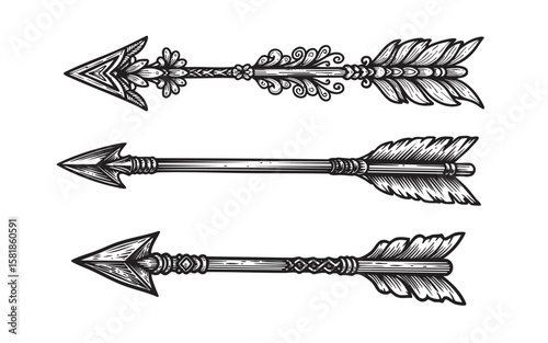 Set of Ornate Arrows Vintage Engraving Vector