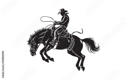 Cowboy on a Bucking Bronco Horse Rodeo Silhouette Logo