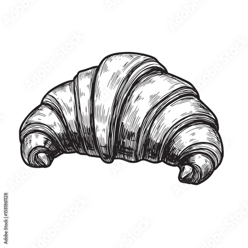 Detailed black and white croissant sketch pastry baked good