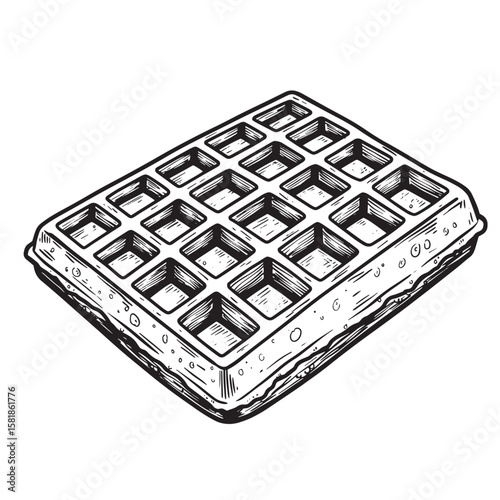 Detailed waffle illustration with grid pattern and vintage Art style food breakfast