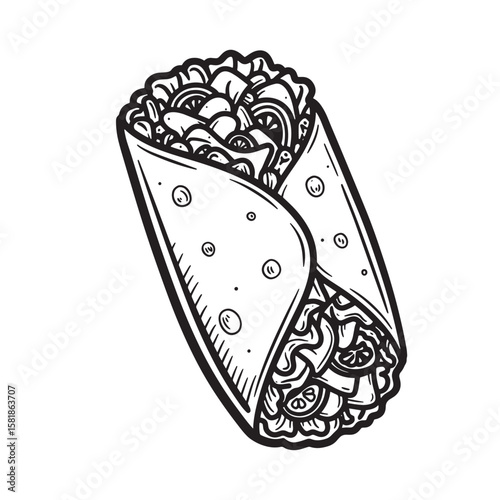 Hand drawn delicious burrito filled with fresh ingredients food mexican food