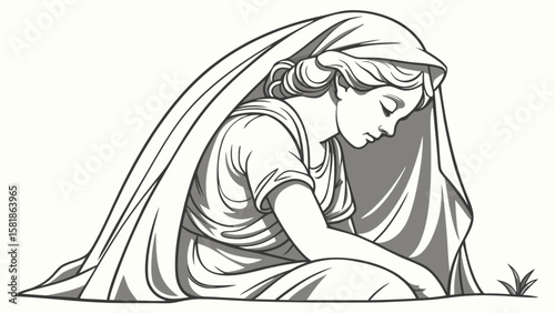 Woman praying line art