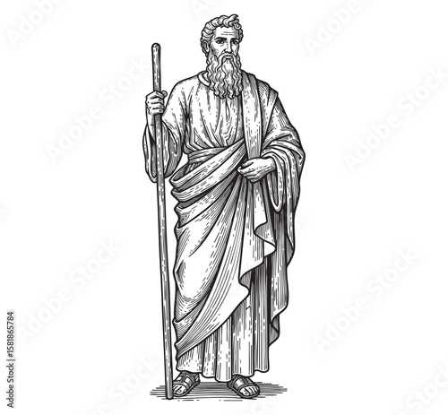 Biblical Prophet or Greek Philosopher Vintage Engraving

