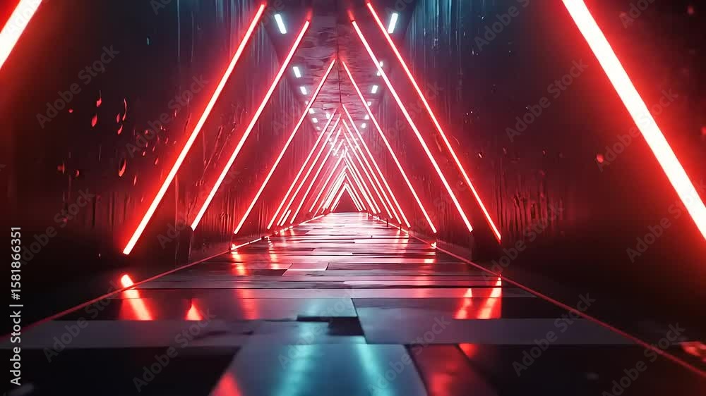 Futuristic corridor illuminated by red neon lights, creating a dynamic atmosphere for exploration