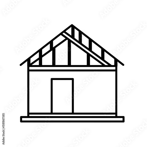 A minimalist line drawing of a simple house with a gabled roof, representing home, construction, or real estate in a clean and modern style on white.