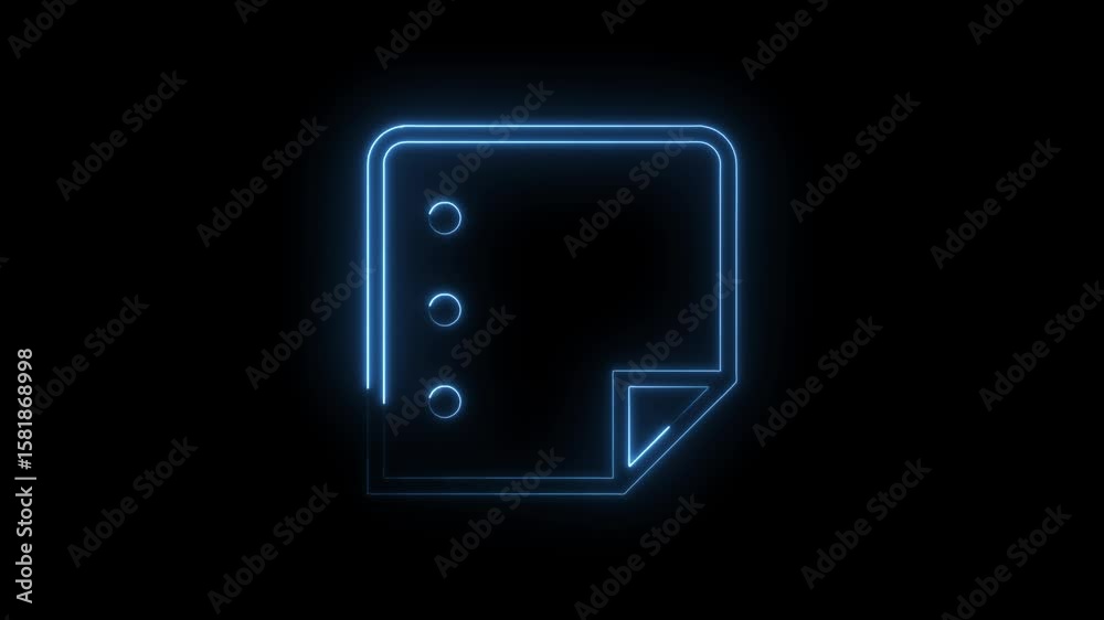 Glowing neon notebook icon animation on black background for task management apps