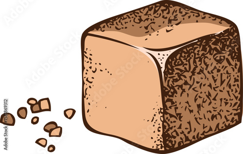 Brown cane sugar cube sketch icon, natural sugarcane sweet crystals vector hand drawn illustration, cooking ingredient