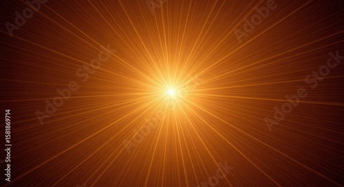Bright Golden Sunburst with Radiating Light Rays in Space or Abstract Background
