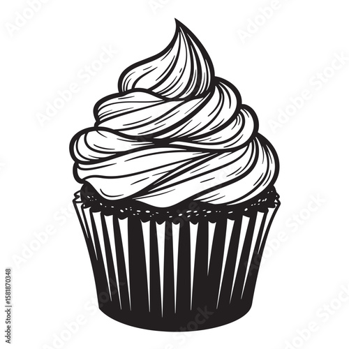 Swirl frosted cupcake with striped wrapper frosting
