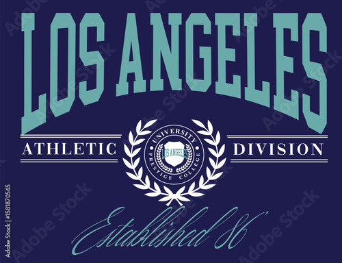 Los Angeles cali California varsity wreaf LA cute college front typography slogan design sports Varsity College USA Trending Graphic Tee t-shirt logo slogan artwork typography tote badge emblem crest 