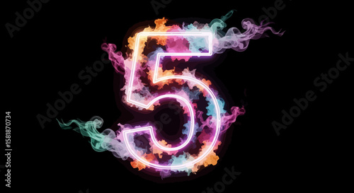 Number Five with Colorful Smoke Effect on Dark Background